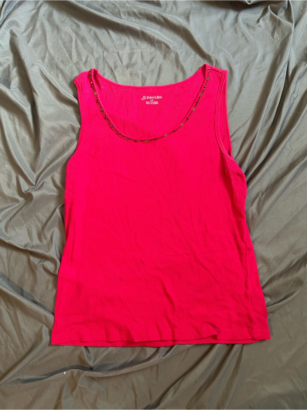 St. John's Bay Hot Pink Ribbed Tank with Bead-Trim Scoop Neck